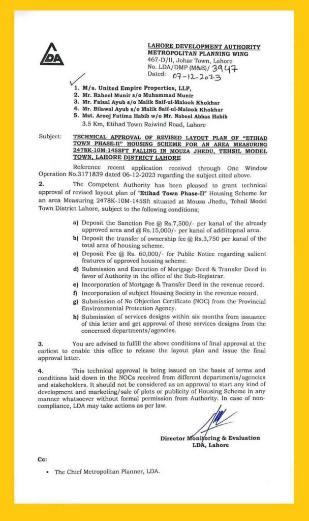 Etihad Town phase 2 lahore noc lda approved