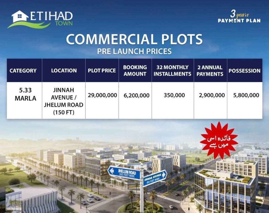 5.33 Marla commecial plot payment plan etihad town lahore phase 3